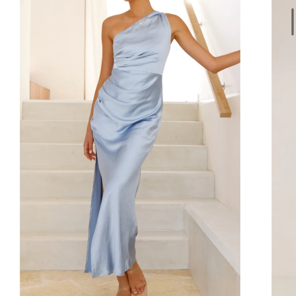 Billy J Blue Satin Jenna Maxi Bridesmaid Dress